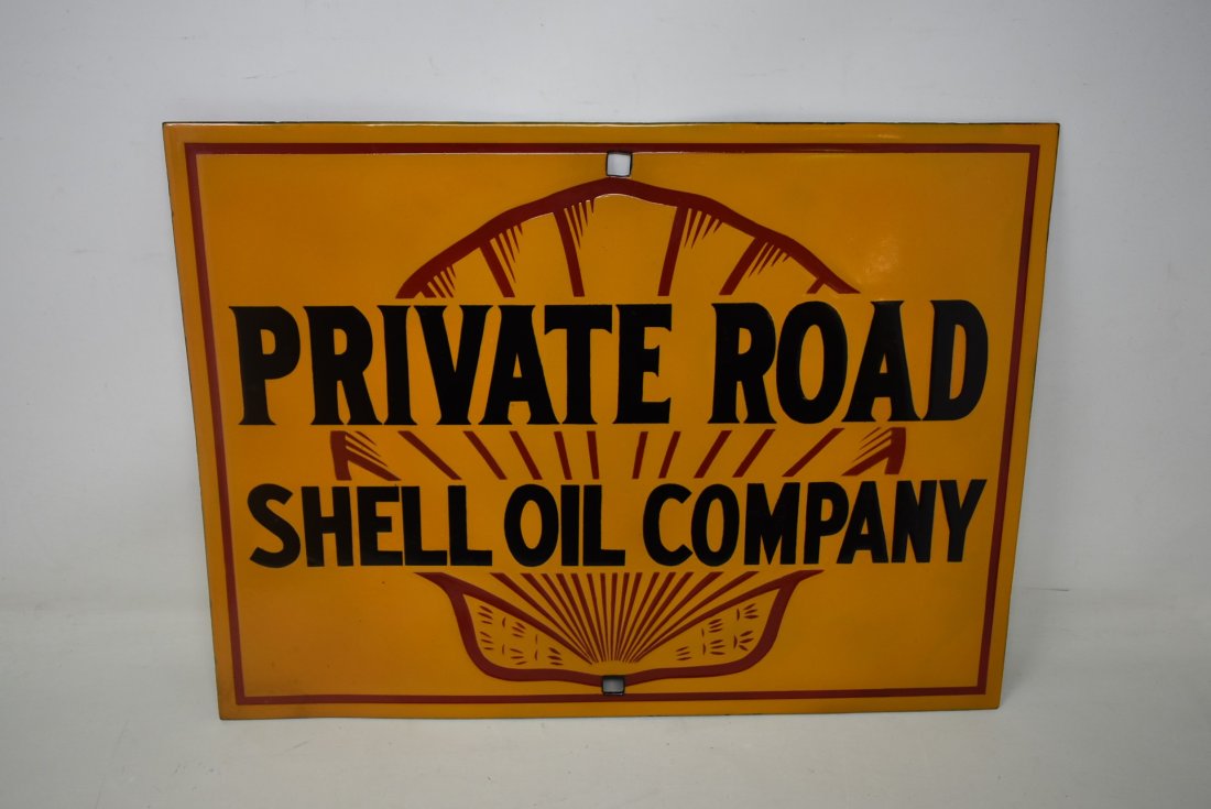 Vintage Shell Oil Company Private Road Enamel Sign (1 of 3)
