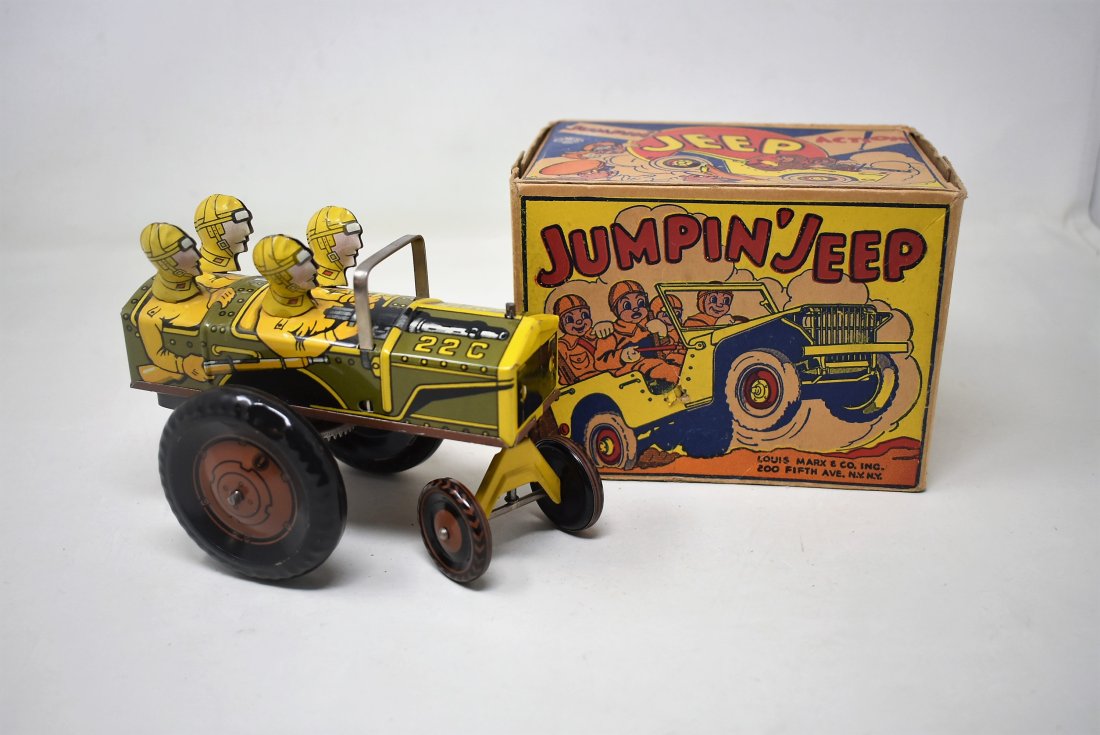 Vintage 1930s Marx Jumpin Jeep Tin Wind-Up Toy IN BOX (1 of 4)