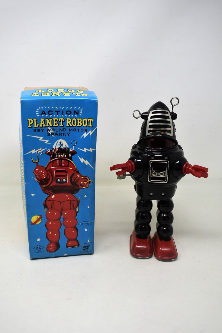 Vintage Japan Safety Toy Action Planet Robot "Sparky" IN BOX Key Wind (1 of 4)