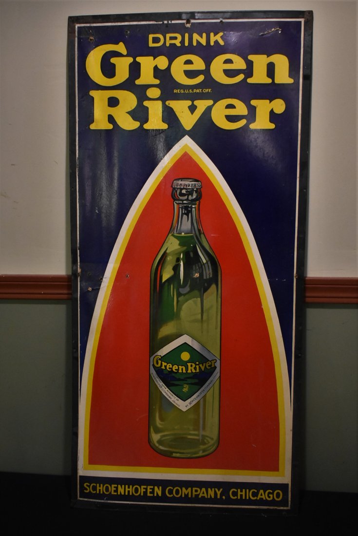RARE 1920's Green River Soda Large Sign 42". Schoenhofen (1 of 8)