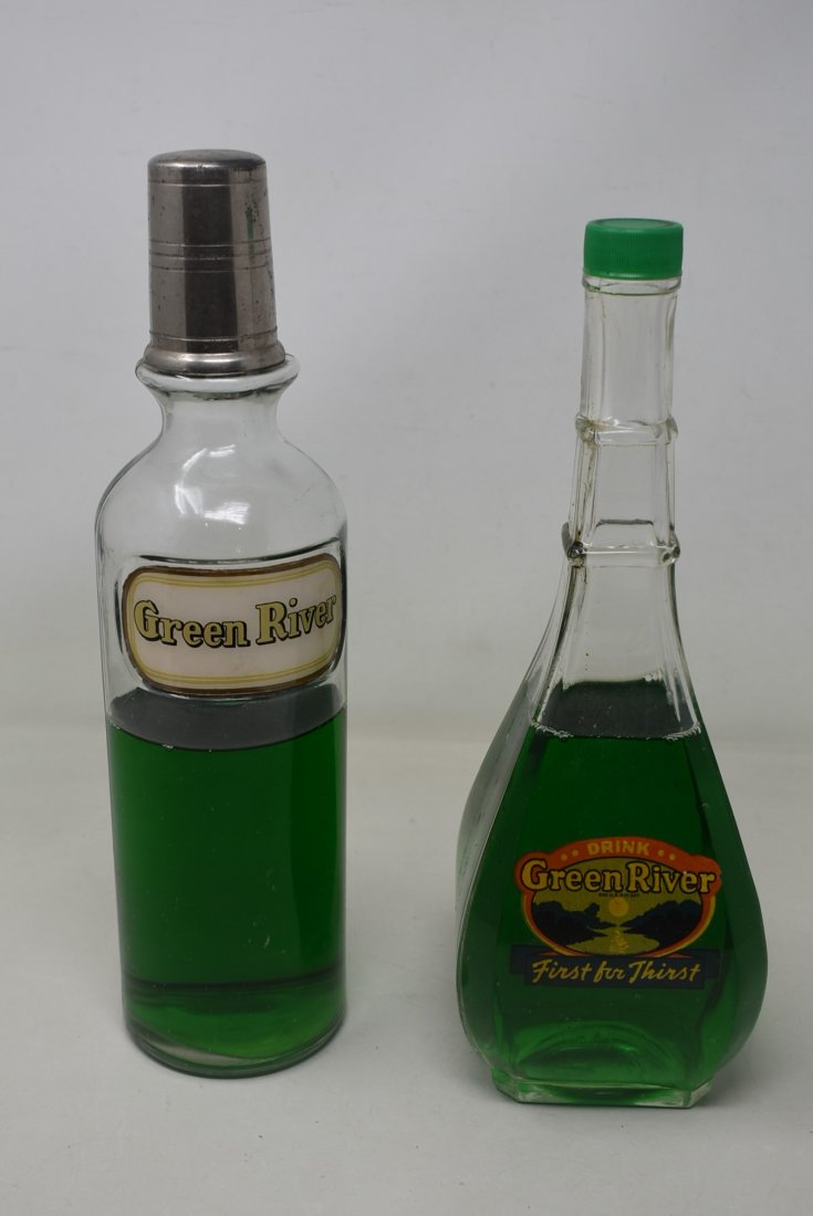 2 Old Green River Soda Syrup Bottles 12" (1 of 3)