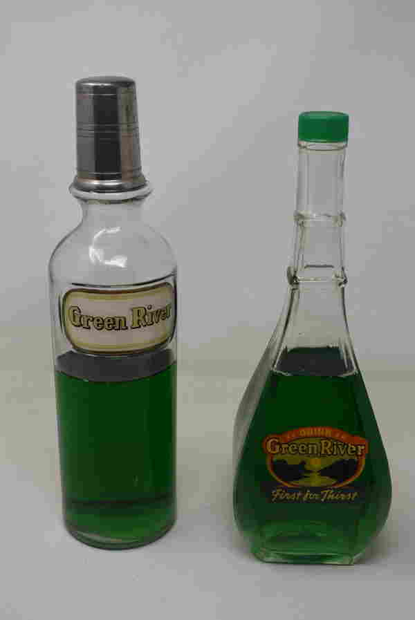 2 Old Green River Soda Syrup Bottles 12" (0230) on Jan 14, 2023