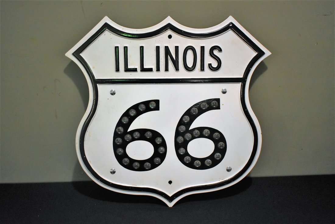 Illinois Rt 66 Road Sign w Glass Cat's Eye Reflectors (1 of 3)