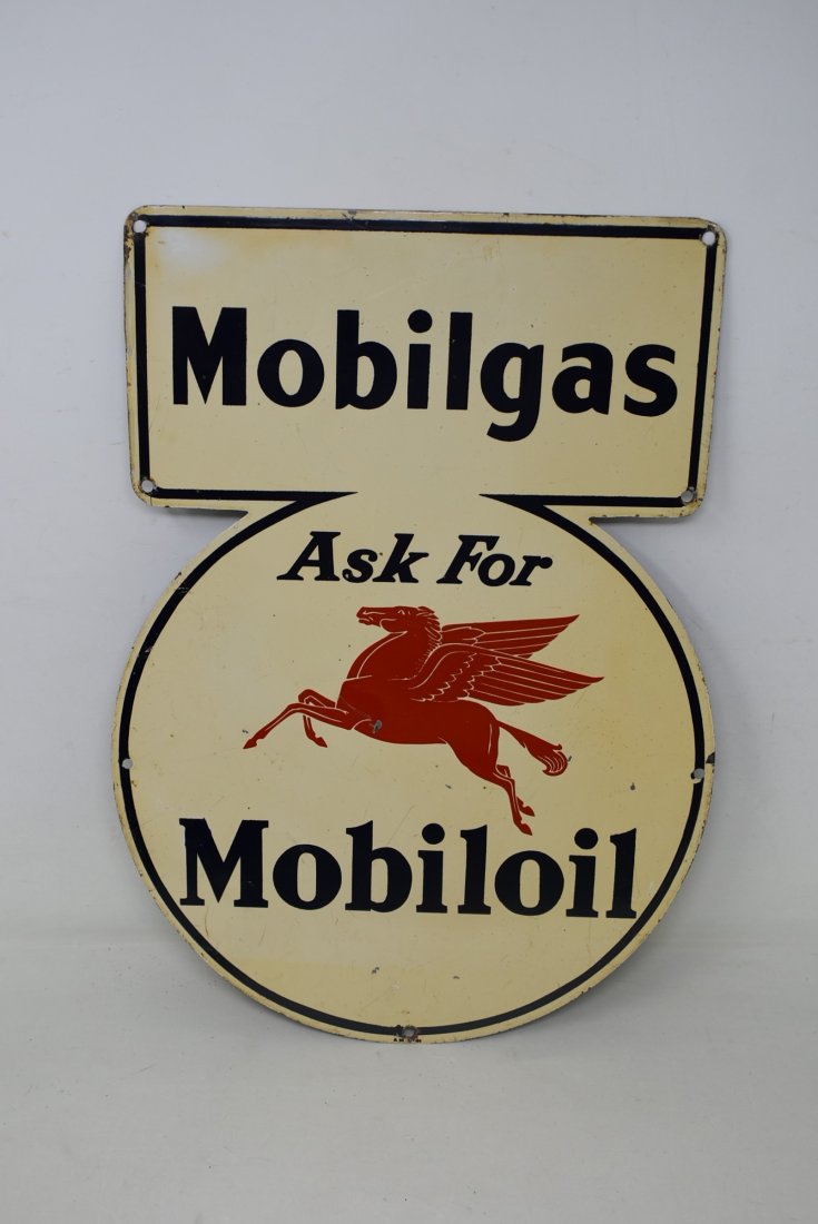 1940s Mobilgas Mobiloil Metal Sign Mobil Service Station: 1940s Mobilgas/Mobiloil Metal Gas Station Sign, measures 15.25" x 10.25".