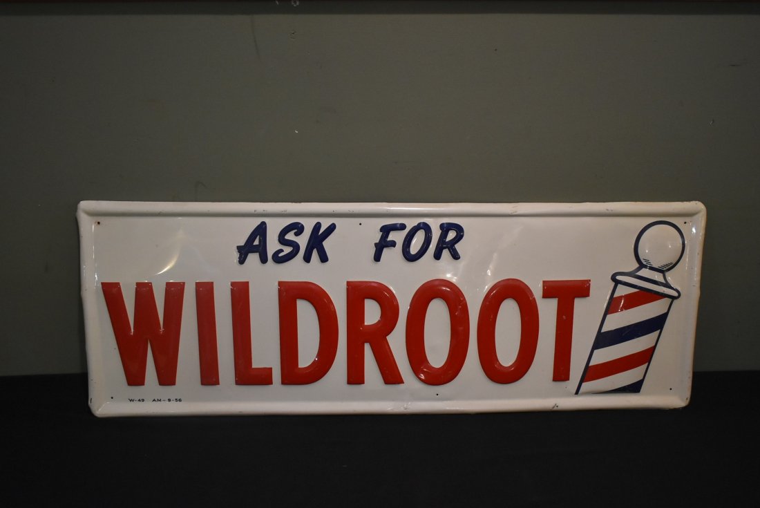 1956 Wildroot Barber Shop Embossed Metal Sign (1 of 3)