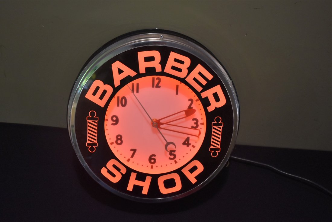 1960's Barber Shop Metal Lighted Clock 14" NICE (1 of 4)