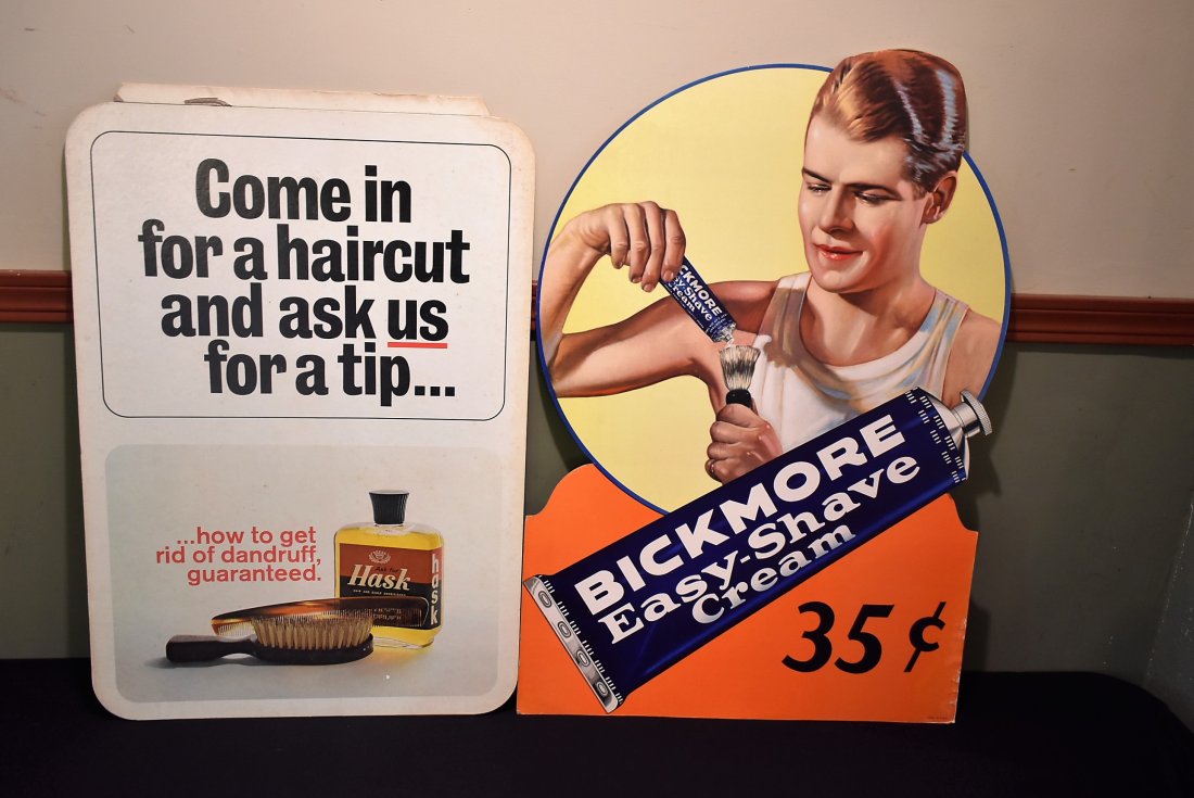 2 Vintage Large Cardboard Barber Shop Advertising Signs (1 of 4)