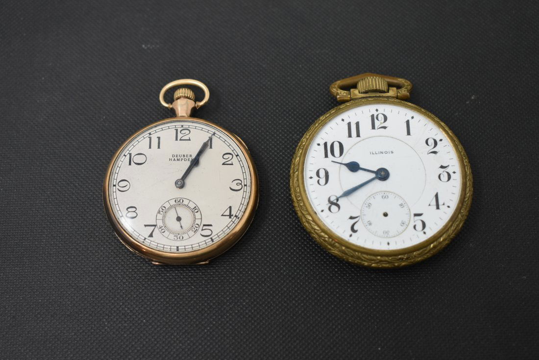 Lot of 2 Vintage Pocket Watches Illinois & Deuber Hampton (1 of 5)