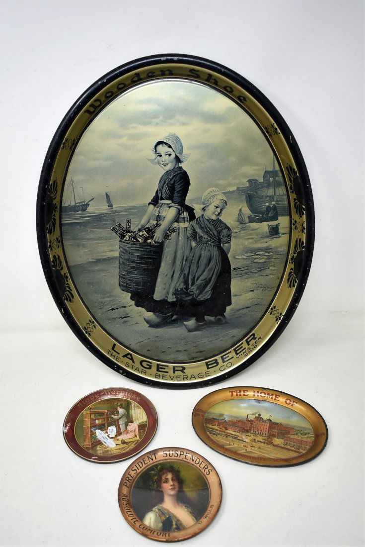 Wooden Shoe Beer Tray and 3 Vintage Tip Trays (1 of 3)