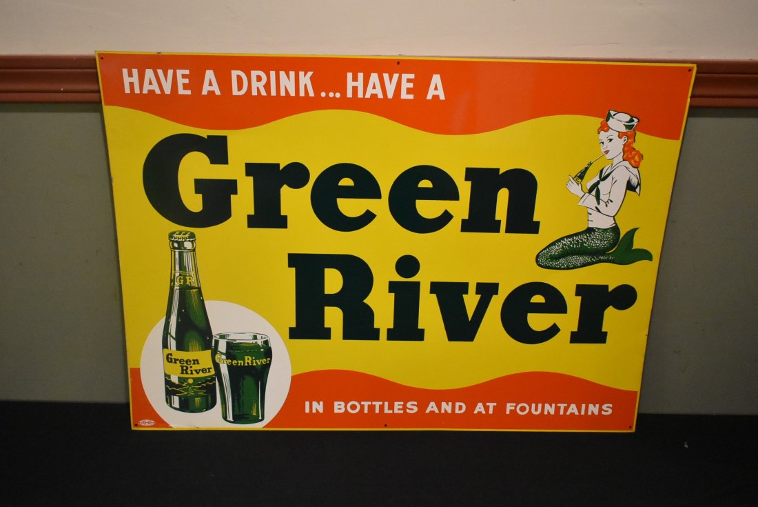 Vintage Green River Soda Tin Sign 28" x 20" NEAR MINT (1 of 5)