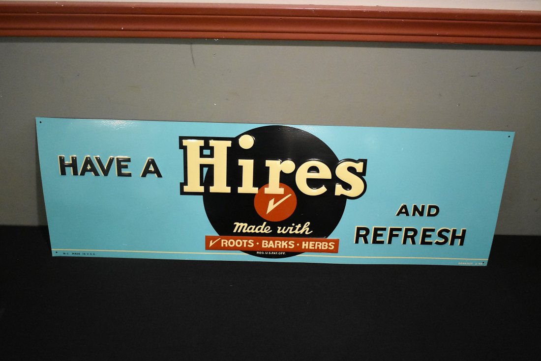 1949 Hires Root Beer Embossed Tin Sign NICE (1 of 5)