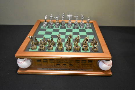 Bradford Exchange Golden Age of Baseball Pewter Chess Set NICE: Limited Edition Bradford Exchange Golden Age of Baseball Pewter Chess Set. It features the American League vs National League Players and Teams. Each player includes a card. AL King is Babe Ruth, NL K