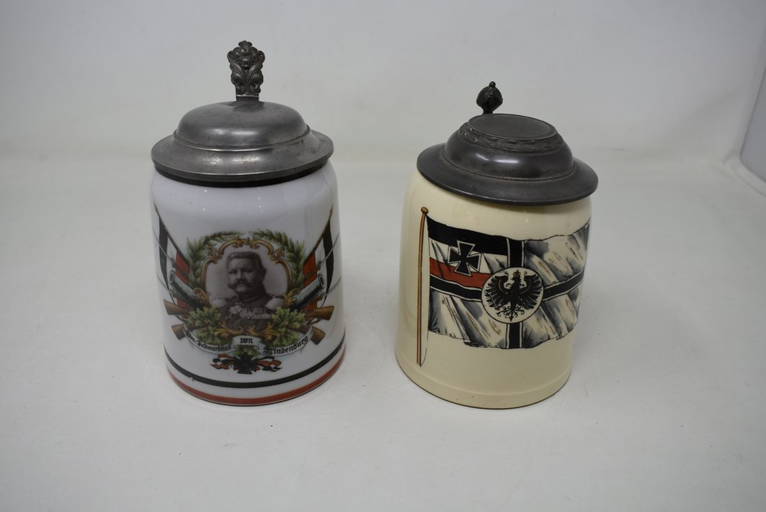 2 WWI German 1/2 Liter Military Porcelain Beer Steins (0419) on Jan 14