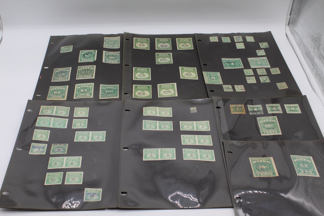 Lot of Wine Tax Revenue Stamps - Lots of different Types and Variations: Please see the pictures for what is included and condition. all stamps are on Hinges and NOT Pasted, from the collection of an avid stamp collector