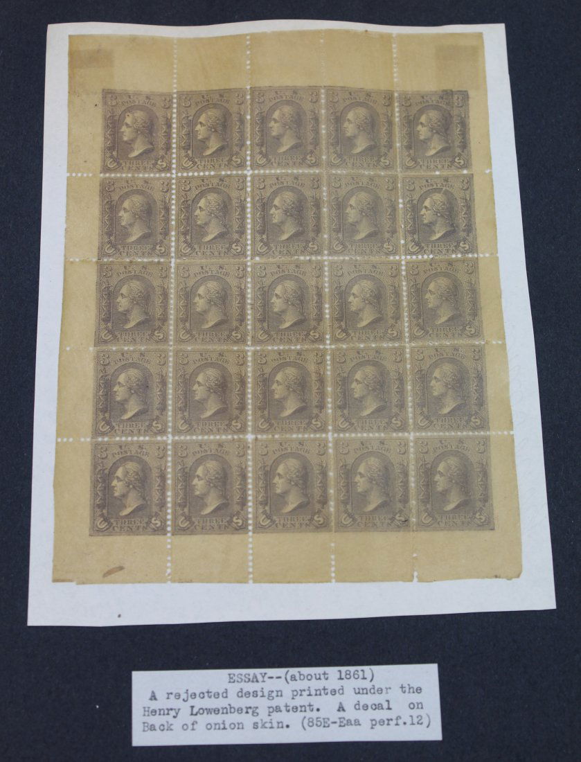 Full Sheet Henry Loewenberg Patent Rejected Design Onion Skin Stamps - RARE: Full sheet Henry Loewenberg Patent Rejected Design Onion Skin Stamps. Rare To find.