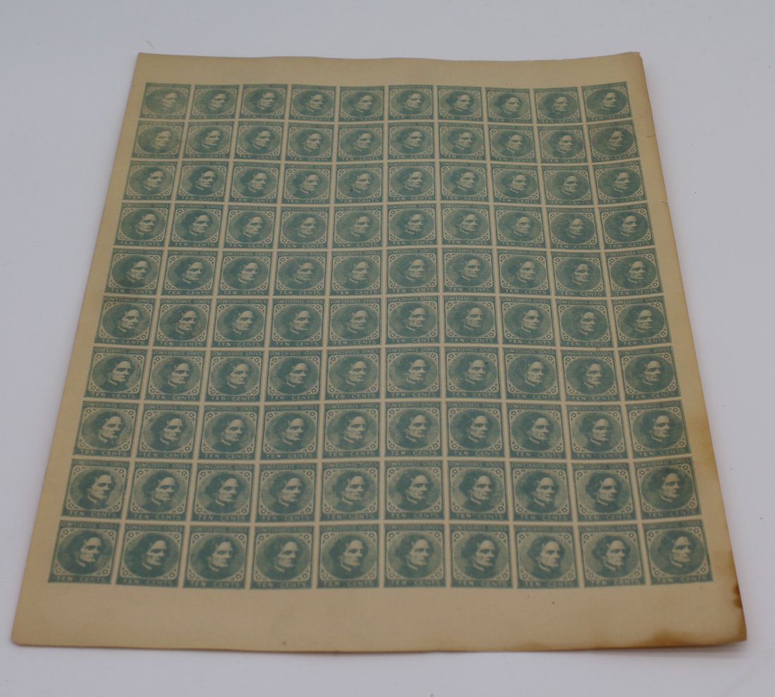 Sheet Confederate States America 10 Cent Jefferson Davis Stamps Altered Plate Private Print 1930's (1 of 3)