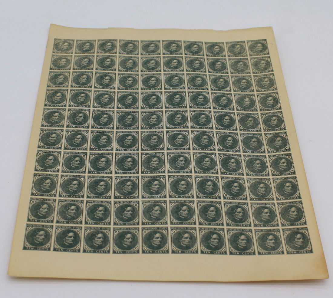 Sheet Confederate States of America 10 Cent Jefferson Davis Stamps Altered Plate Private Print 1930' (1 of 5)