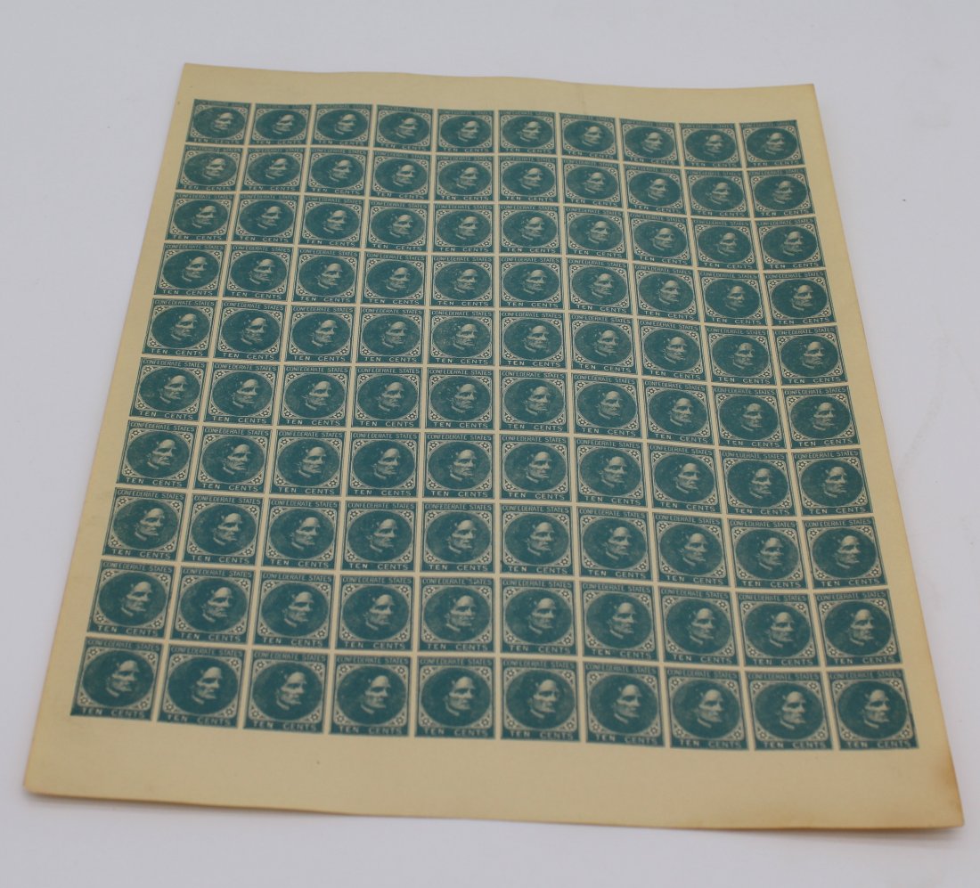 Sheet Confederate States of America 10 Cent Jefferson Davis Stamps Altered Plate Private Print 1930' (1 of 2)