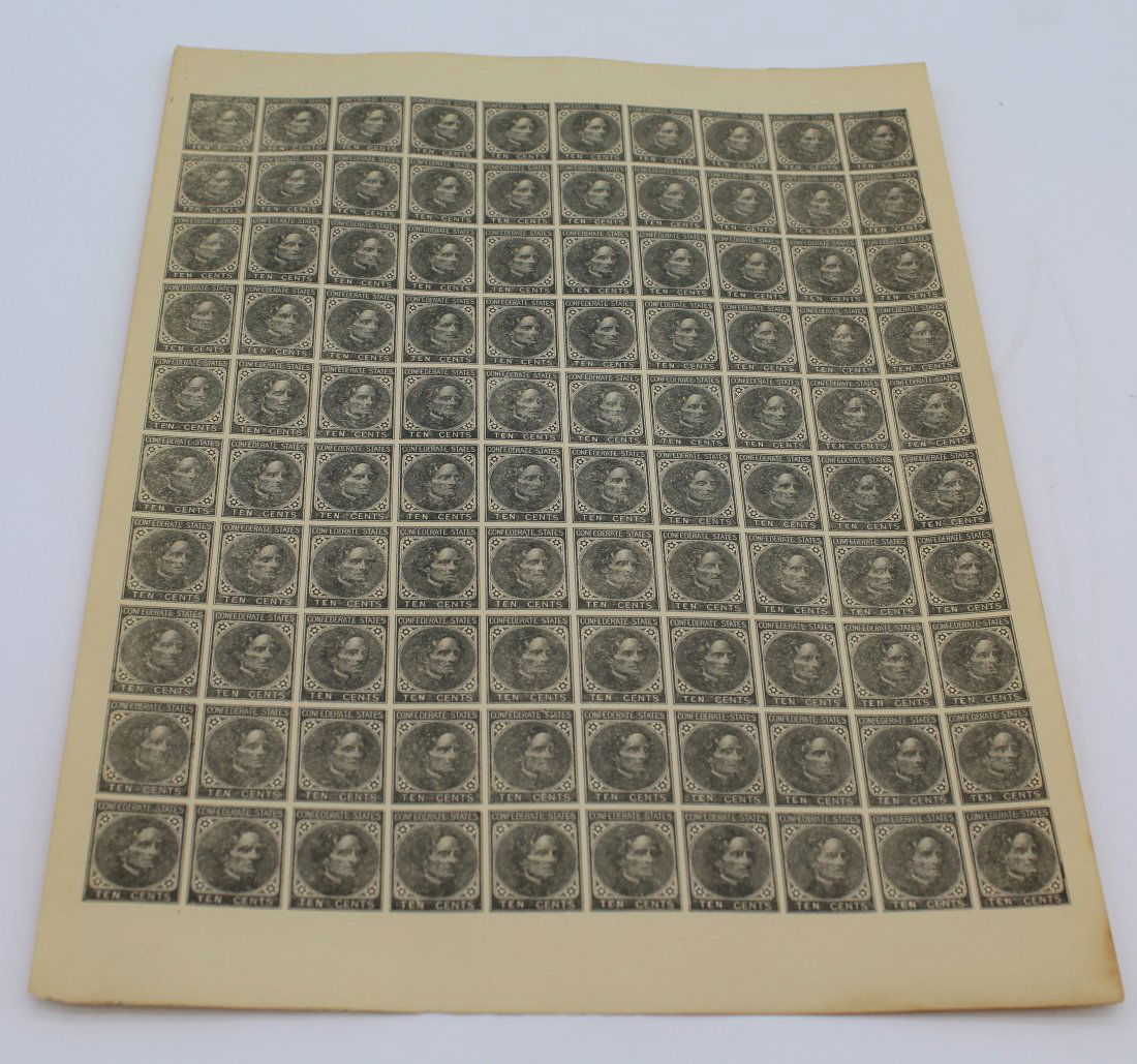 Sheet Confederate States of America 10 Cent Jefferson Davis Stamps Altered Plate Private Print 1930' (1 of 2)
