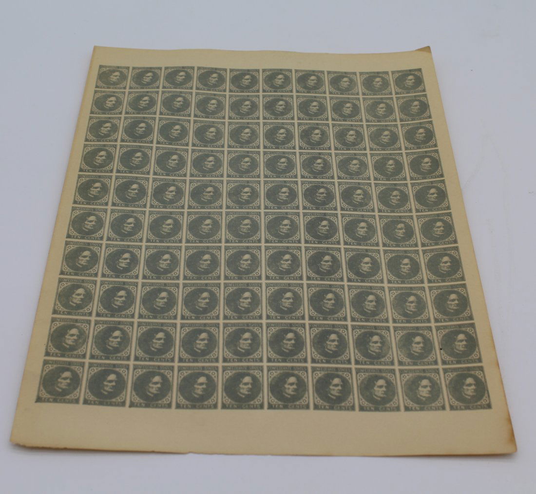 Sheet Confederate States of America 10 Cent Jefferson Davis Stamps Altered Plate Private Print 1930' (1 of 3)