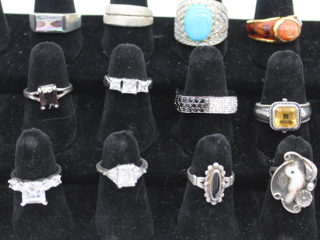 12 Sterling Sliver Rings: 10 rings - All sterling Silver - Sizes of the rings very