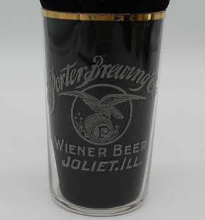 Porter Brewing Co. Wiener Beer Joliet, ILL. Pre Prohibition Glass w/ Gold Rim: Porter Brewing Co. Wiener Beer Joliet, ILL. Pre Prohibition Glass w/ Gold Rim 4"- no chips, cracks or Flaws