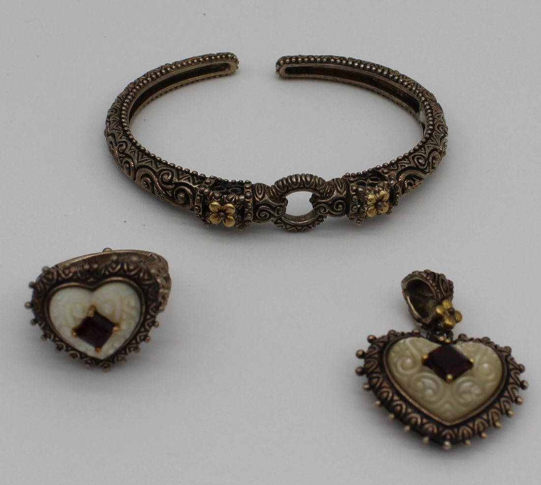 Barbara Bixby 3 piece Heart set Sterling and 18K Ring, Bracelet & Pendant (1 of 6)