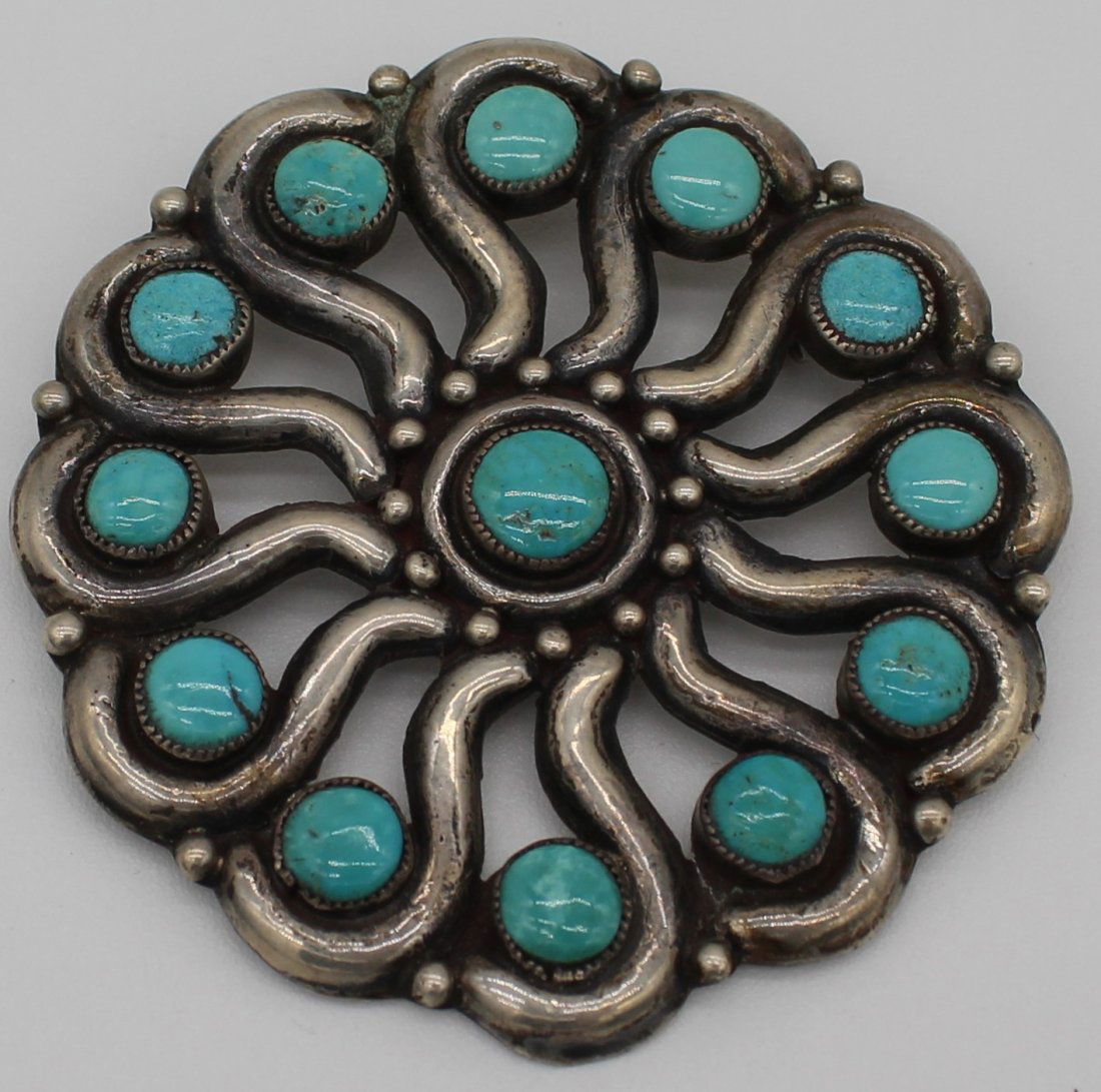 Large Vintage Native American Turquoise Brooch Pin (1 of 3)