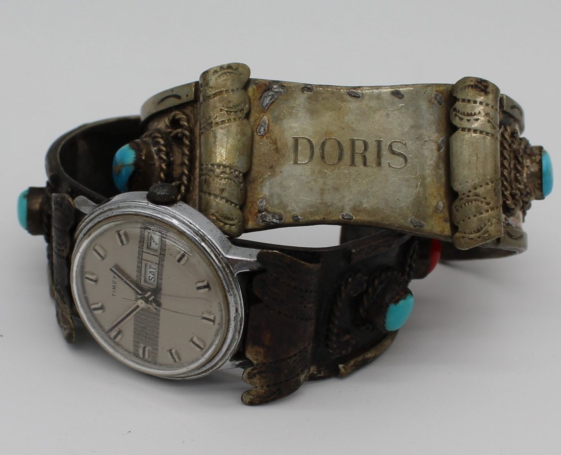 2 Sterling Silver and Turquoise Watch Band Cuff / Cuff Bracelet (1 of 10)