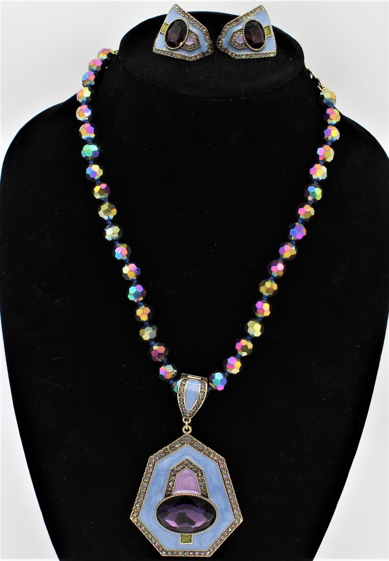 Heidi Daus Rhinestone art Deco Style necklace and pierced Earring Set (1 of 6)