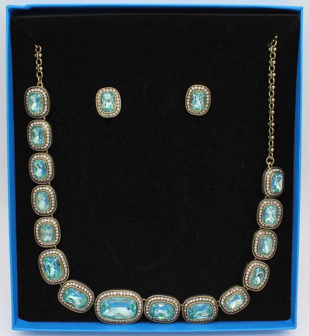 Heidi Daus Rhinestone Green Necklace and Pierced Earrings set (1 of 2)