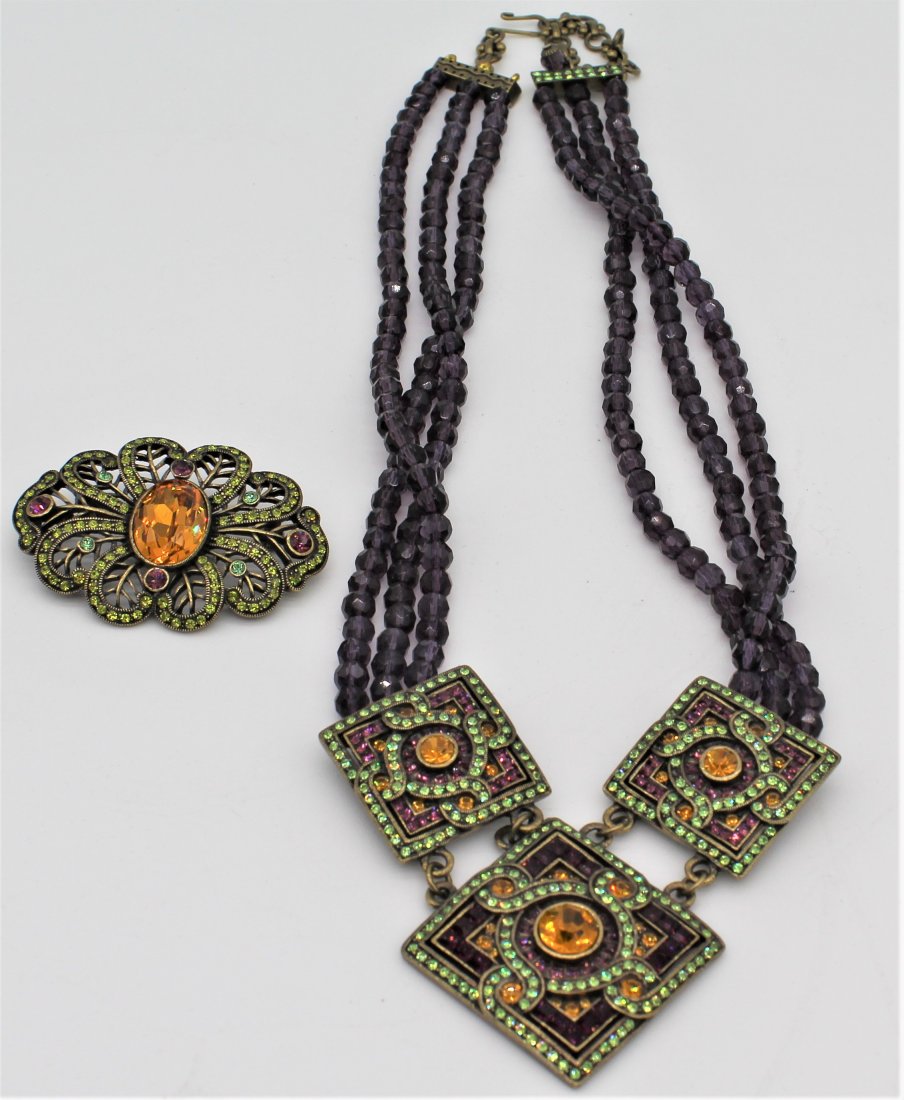 La Vintage Rhinestone Art Deco Style Necklace and Brooch Pin (1 of 3)