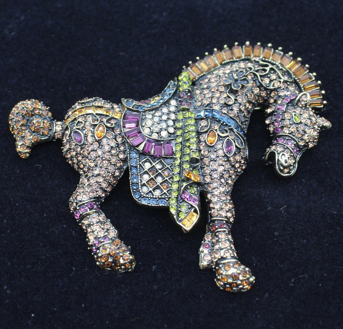 Heidi Daus Rhinestone Chinese War Horse (P F Chang's)  Brooch Pin (1 of 2)