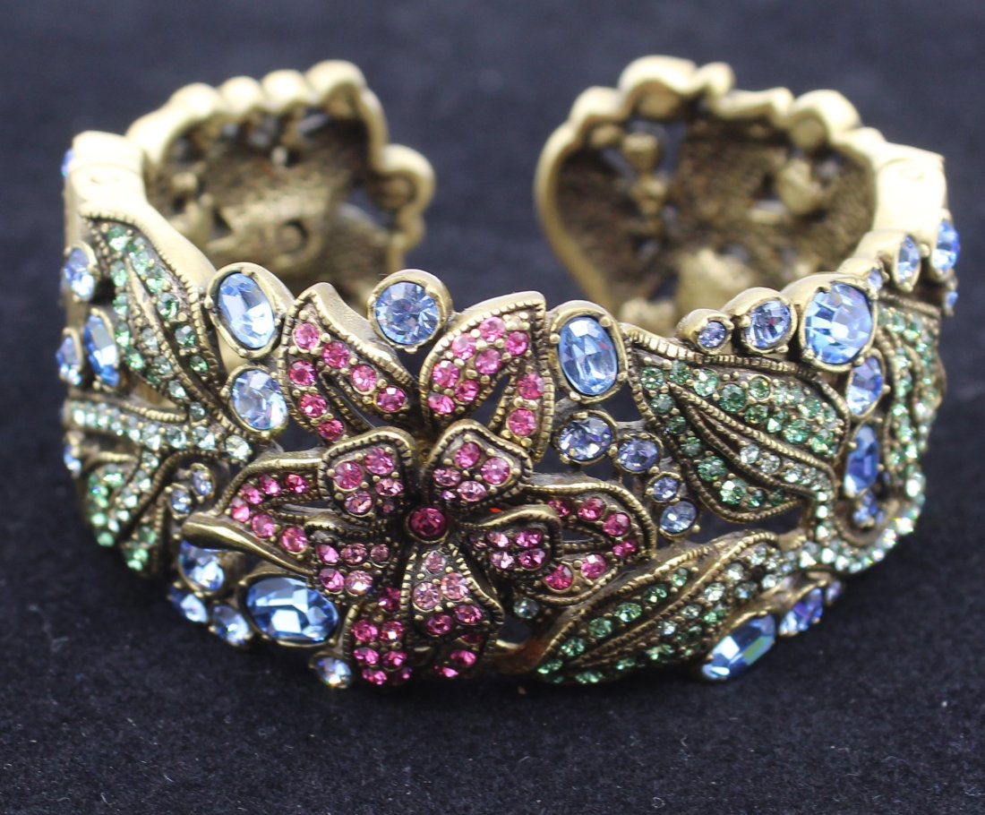 Heidi Daus Rhinestone Multi Color Floral Flower Cuff Bracelet (1 of 2)