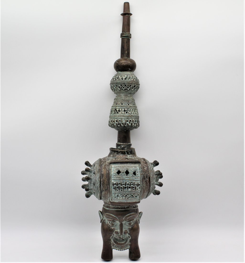 Large Benin or Bamum Style African Bronze Ceremonial Figural Pipe (1 of 15)