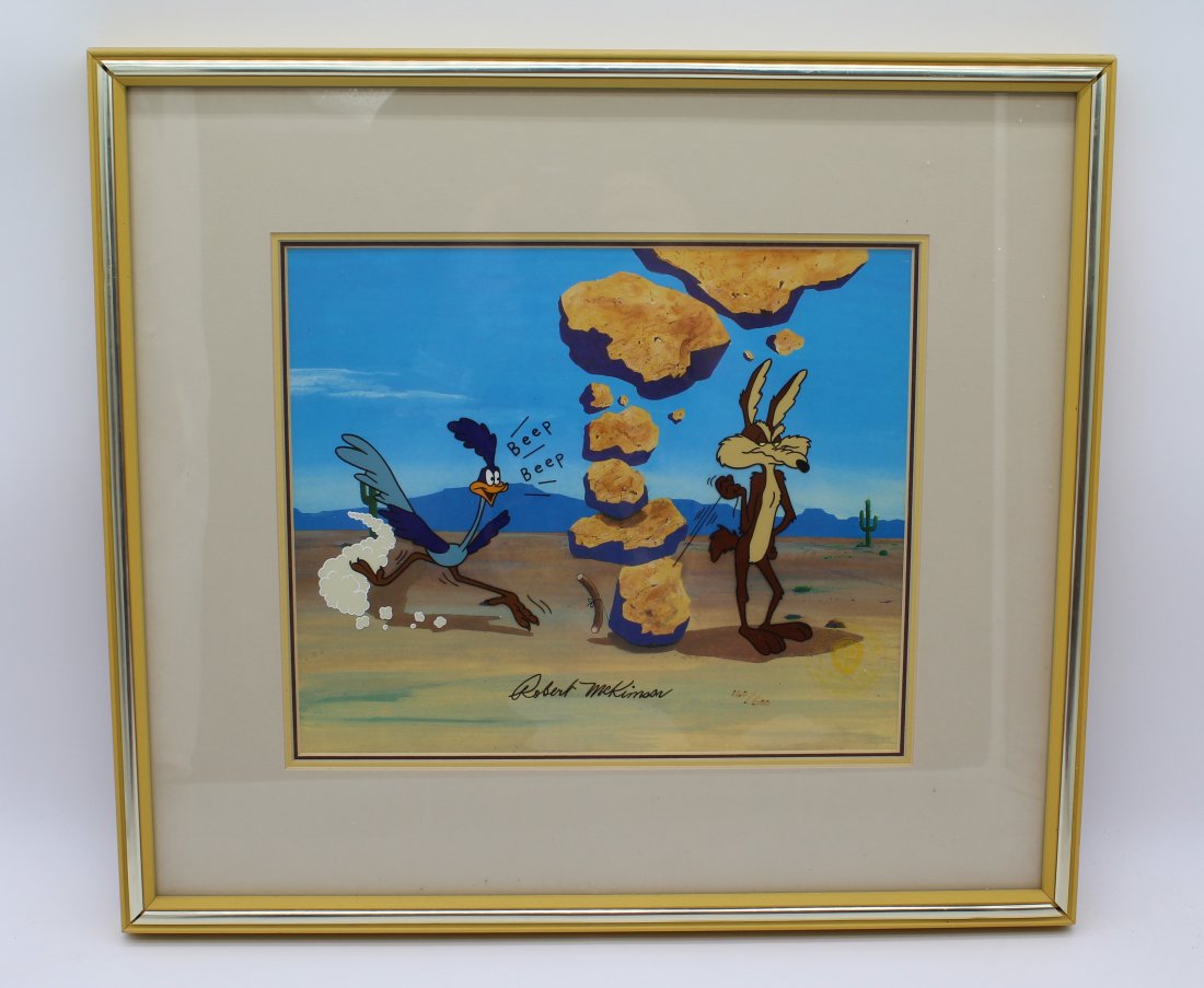 Robert McKimson Hand Painted Autographed Animation cel Warner Bros. Wile E. Coyote Road runner (1 of 5)