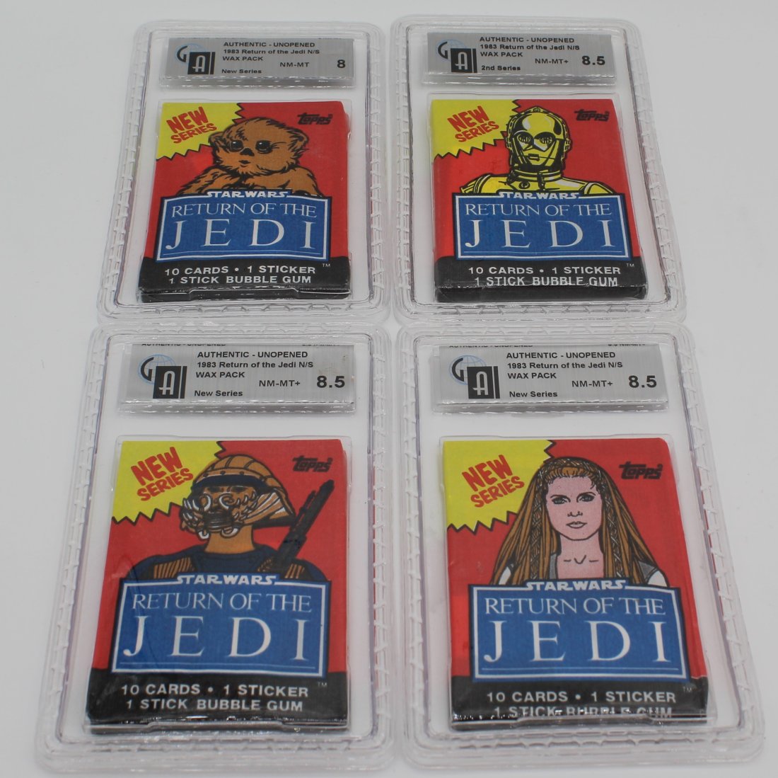 GAI Graded 8.0 & 8.5 Star Wars Return of the Jedi all 4 Wax Pack Designs New Series Red Pack Topps (1 of 4)