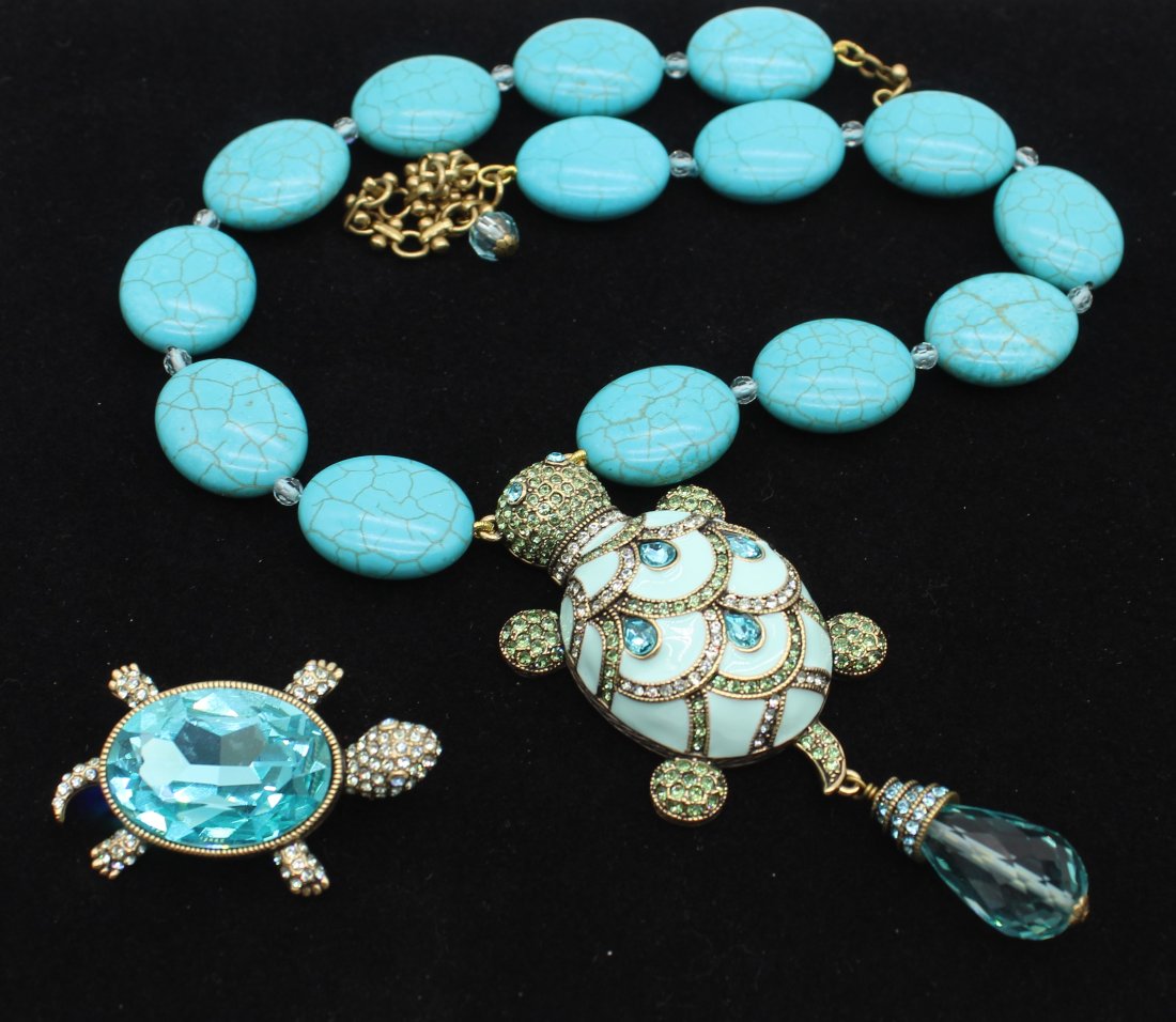 Heidi Daus Rhinestone 2 piece Set Necklace and Brooch Pin Turtle (1 of 3)