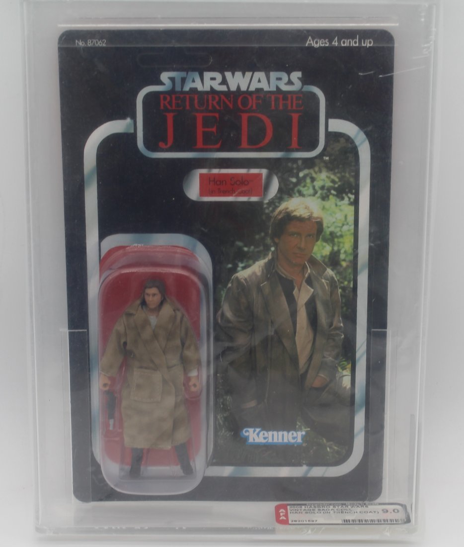 Star Wars Vintage Saga Collection Han Solo Trench Coat AFA Graded 9.0 NM+/Mint Unpunched Card (1 of 3)