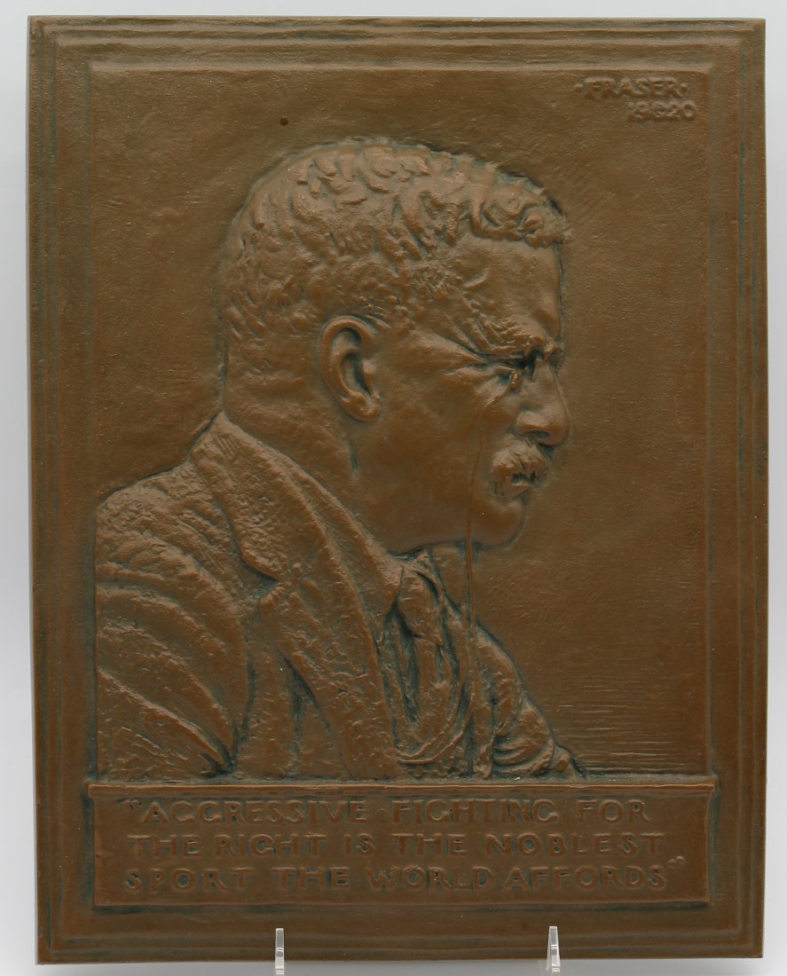 James Earl Fraser Bronze Bas Relief Plaque Theodore Roosevelt Decorative Arts League Label 1920 (1 of 7)