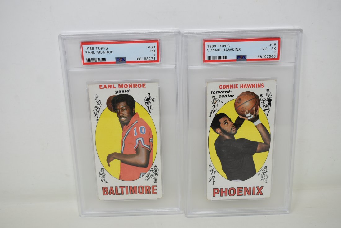 2 1969 Topps Basketball Cards PSA Graded Connie Hawkins & Earl Monroe (1 of 2)