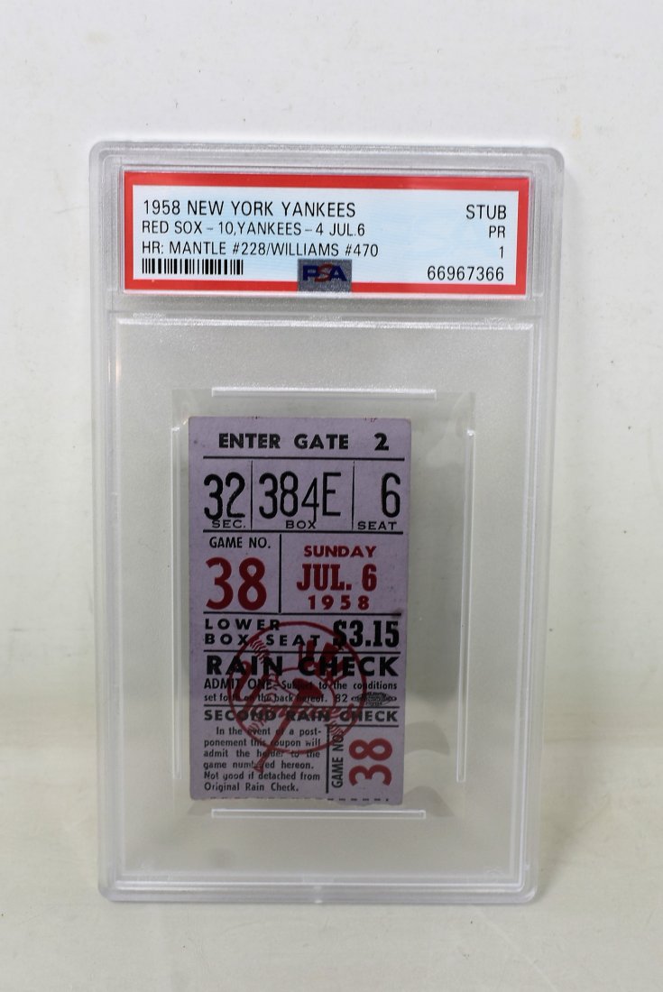 1958 New York Yankees Red Sox Ticket Stub Mantle/Williams PSA Graded (1 of 2)