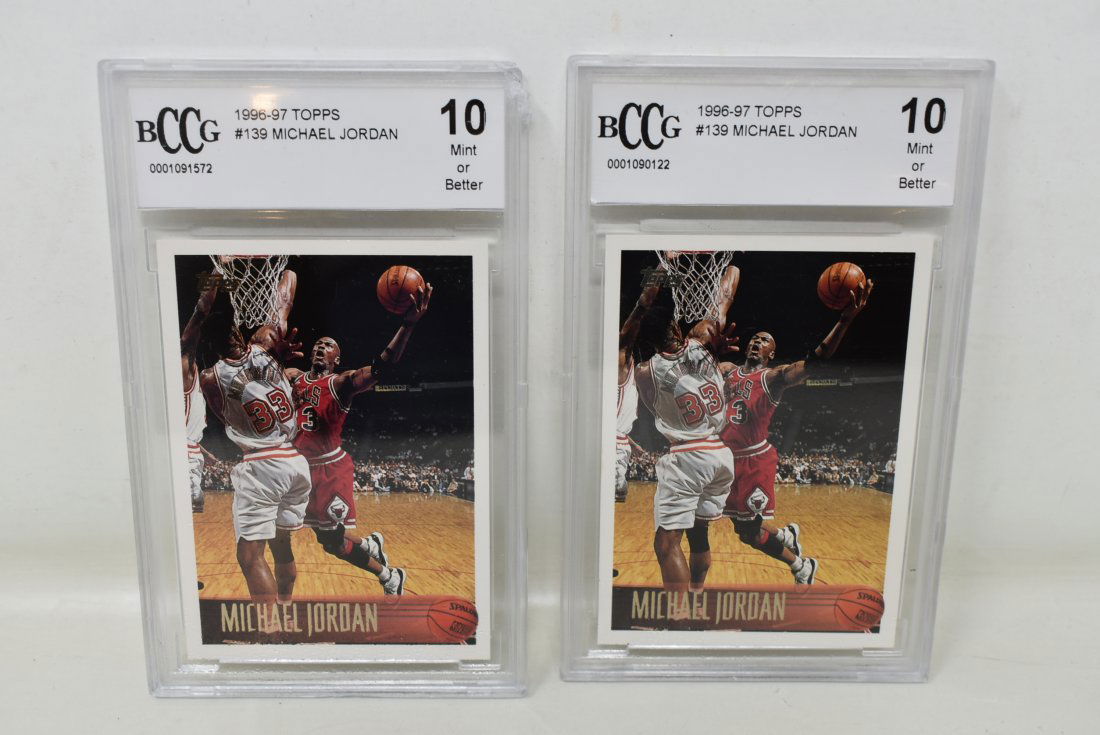 Pair of 1996-97 TOPPS #139 Michael Jordan Card BCCG Graded (1 of 3)