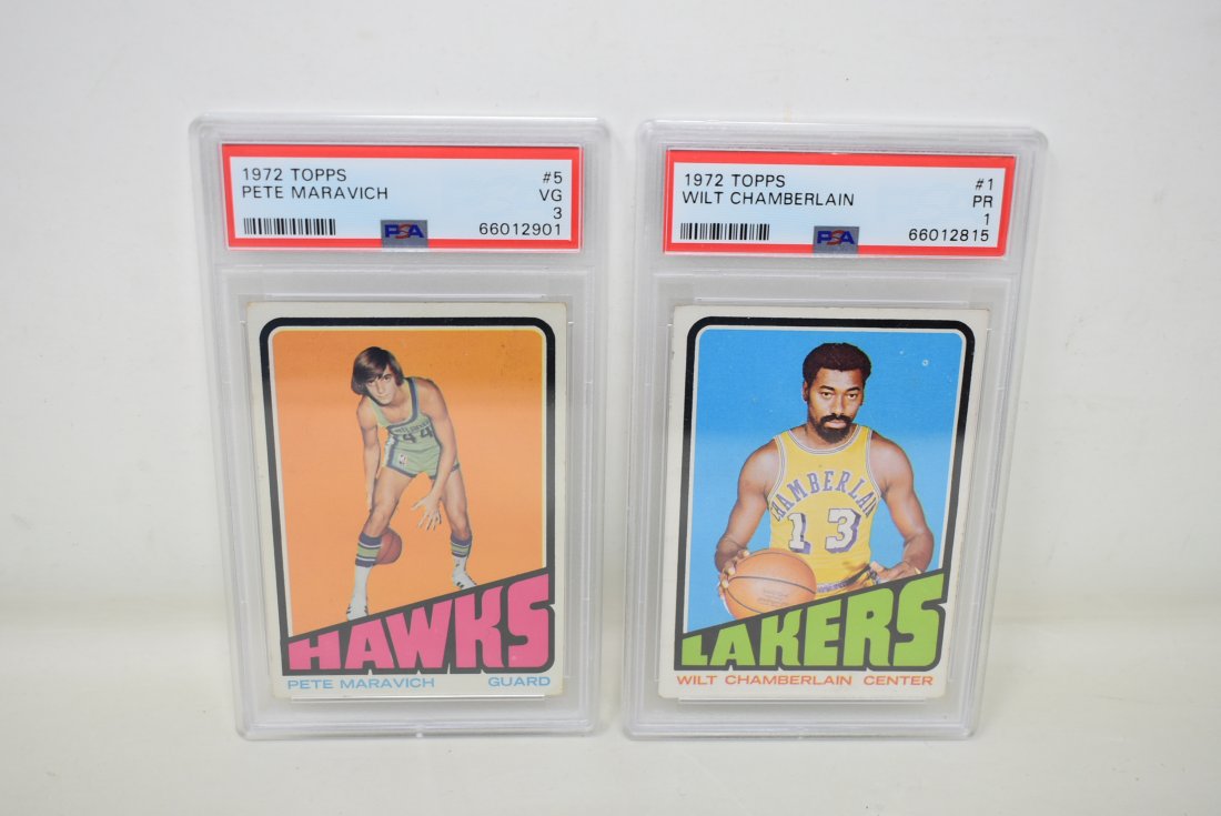 2 1972 TOPPS Cards PSA Graded Wilt Chamberlain Pete Maravich (1 of 2)