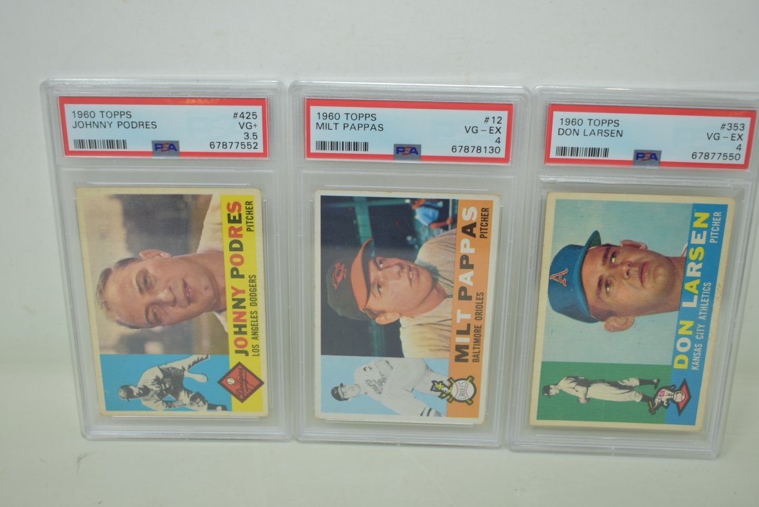 3 PSA Graded TOPPS 1960 Baseball Cards Podres, Pappas, Larsen (1 of 2)