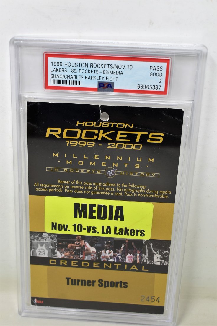 1999 Houston Rockets Press Pass Shaq Barkley Fight Game PSA: 1999 Houston Rockets Press Pass, Shaq/Barkley Fight, PSA Good 2