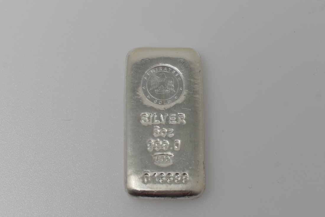 Emirates Gold Refining 5 oz Siver Cast Bar .999 w Logo & Serial (1 of 3)