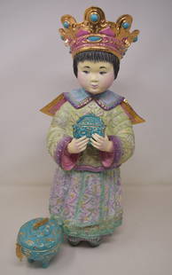 Limited Edition Edna Hibel RARE "His Majesty's Treasure Chest": RARE Limited Edition Edna Hibel large Porcelain Figure "His Majestys Treasure Chest". It measures 19" tall and is numbered 9/24.