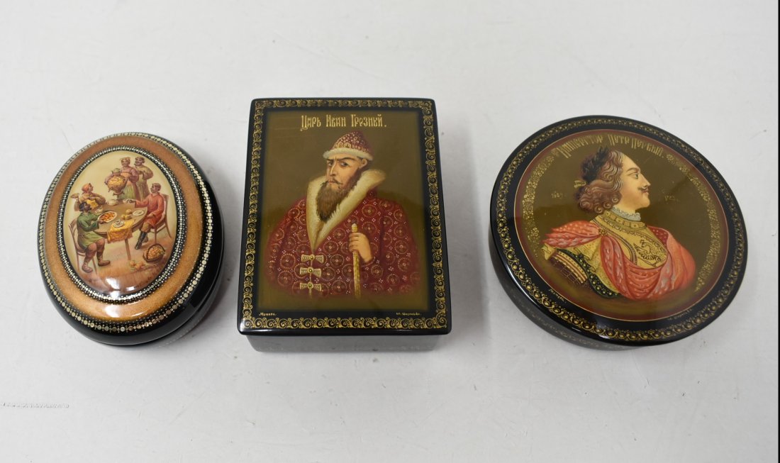 Lot of 3 small Russian Lacquer Boxes (1 of 5)