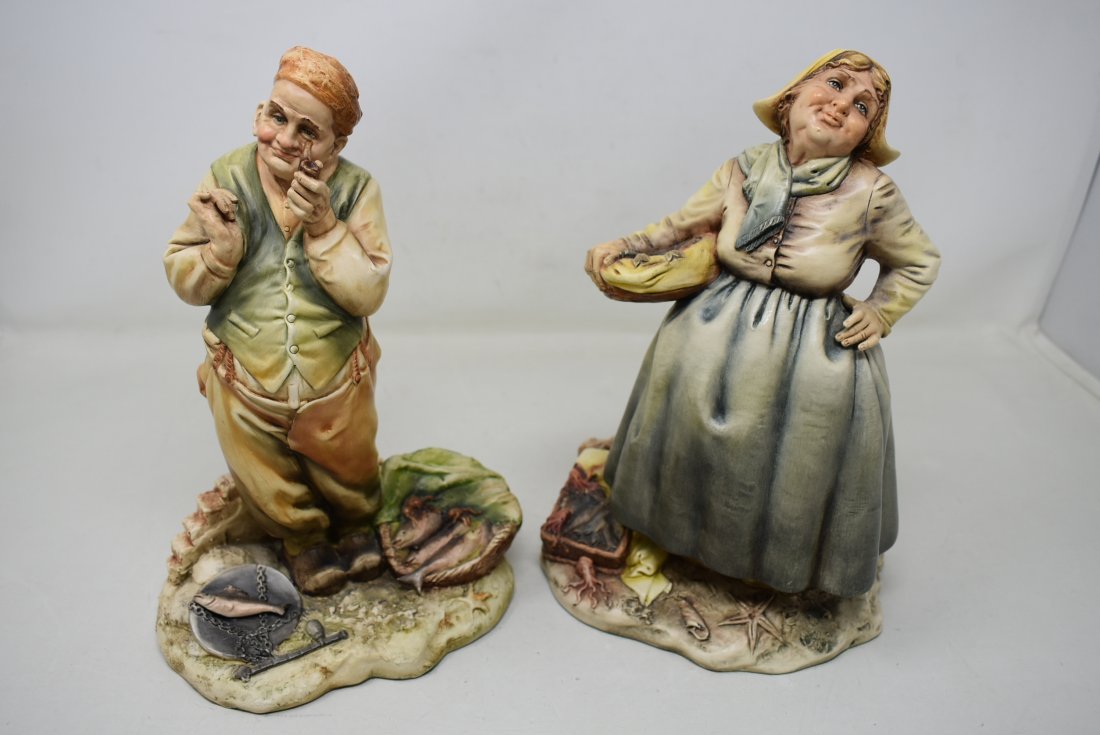 2 Antonio Borsato Figures Fisher Woman & Man: 2 Antonio Borsato Figures, Fisher Woman and Man. 9" tall, in nice condition.